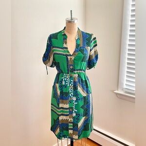 Moulinette Soeurs Anthropologie green silk dress